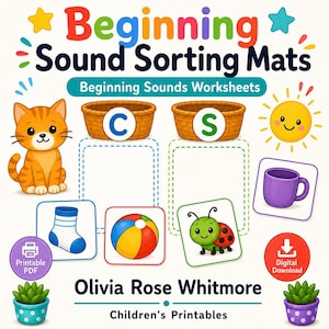 Beginning Sound Sorting Mats | Beginning Sounds Worksheets | Printable PDF | Digital Download image 1