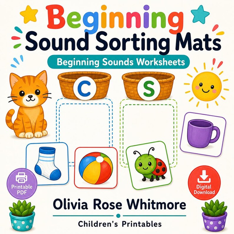 Beginning Sound Sorting Mats | Beginning Sounds Worksheets | Printable PDF | Digital Download image 1