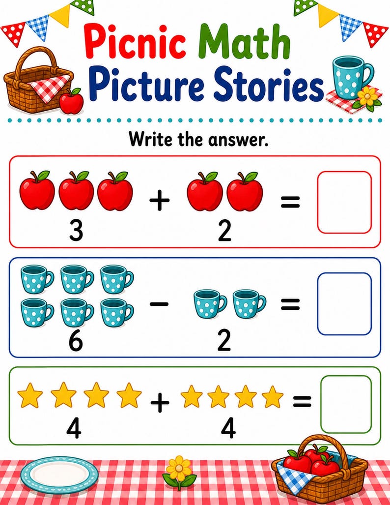 Picnic Math Mix | Addition and Subtraction Worksheets | Printable PDF | Digital Download image 7