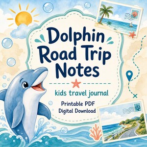 Dolfijn roadtripnotities | reisdagboek voor kinderen | Afdrukbare pdf | Digitale download afbeelding 1