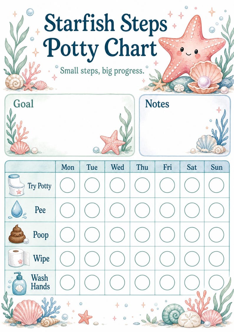 Starfish Sticker Steps | Potty Training Chart | Printable PDF | Digital Download image 3