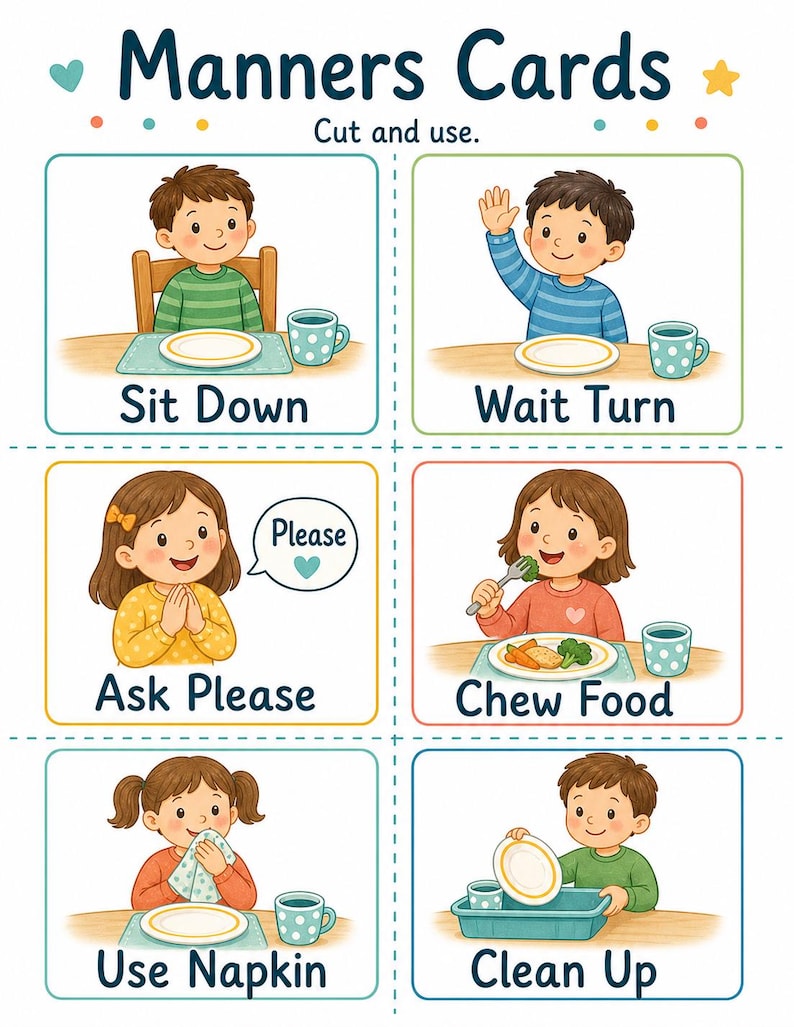Mealtime Manners Cards | Manners Chart for Kids | Printable PDF | Digital Download image 4
