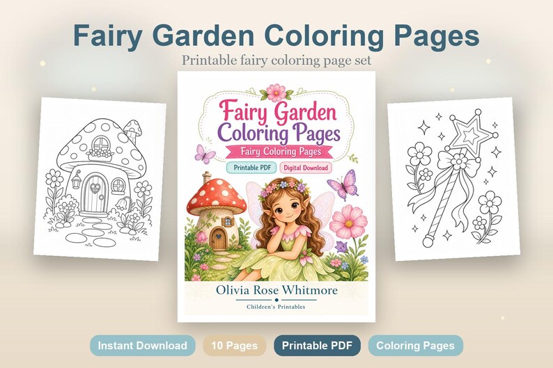 Dibujos para colorear de jardines de hadas / Dibujos para colorear de hadas / PDF imprimible / Descarga digital imagen 2