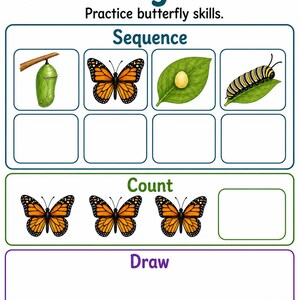 Schmetterling Gartenstufen | Schmetterling Lebenszyklus Arbeitsblatt | Druckbare PDF | Digitaler Download Bild 7