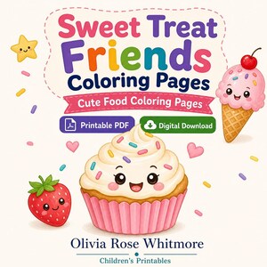 Disegni da colorare di dolci amici / Disegni da colorare di cibo carino / PDF stampabile / Download digitale immagine 1