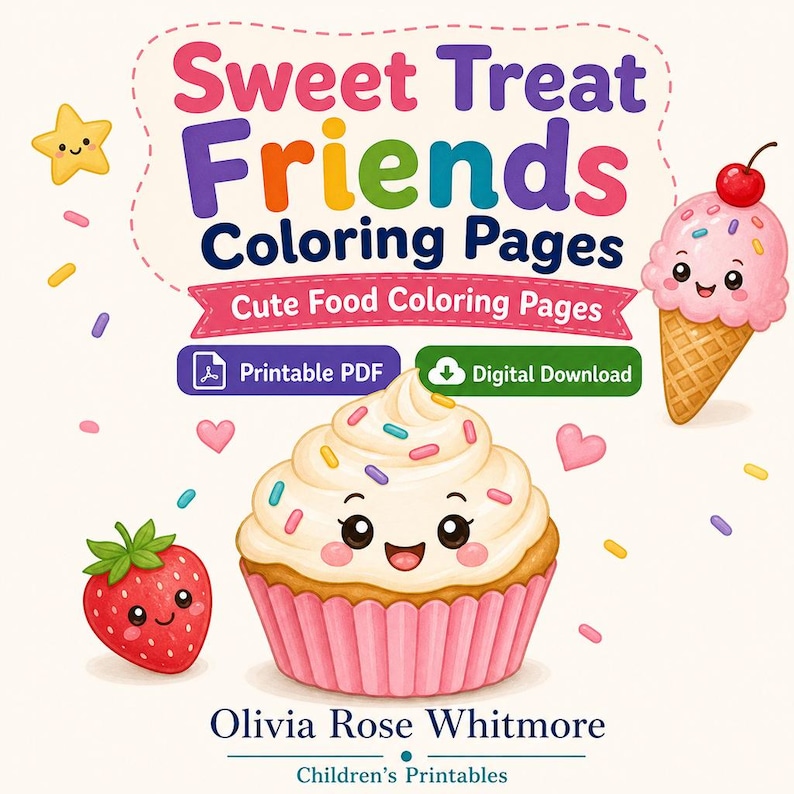 Disegni da colorare di dolci amici / Disegni da colorare di cibo carino / PDF stampabile / Download digitale immagine 1