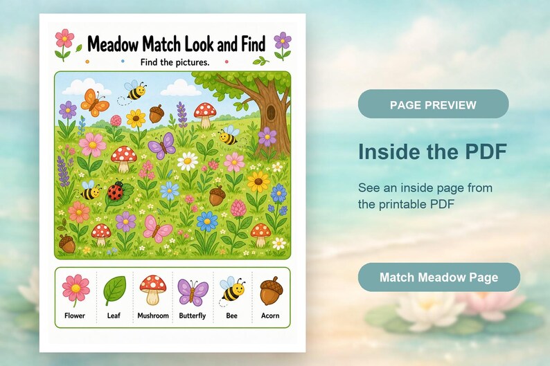 Match Meadow Pages | Matching Worksheets | Printable PDF | Digital Download image 10