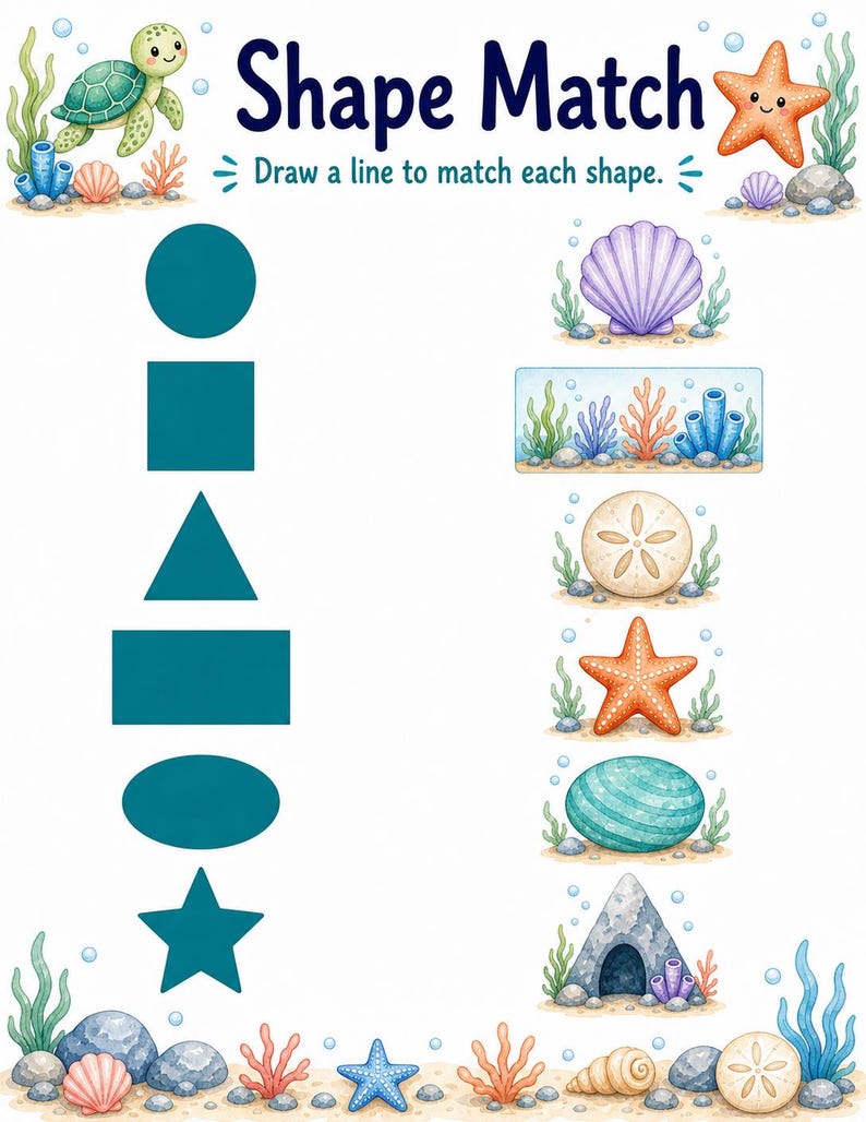 Caça às Estrelas-do-Mar | Folhas de Atividades com Formas | PDF para Imprimir | Download Digital imagem 4