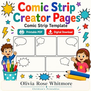 Páginas para crear tiras cómicas / Plantilla de tira cómica / PDF imprimible / Descarga digital imagen 1