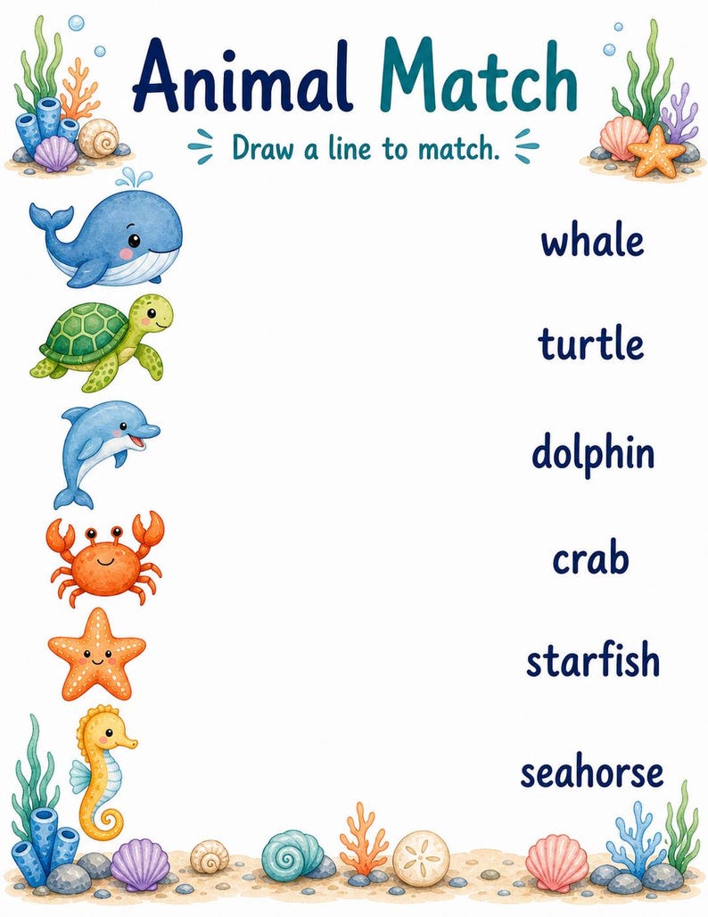 Ocean Animal Friends | Sea Animals Worksheets | Printable PDF | Digital Download image 5