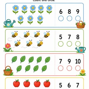 Sunny Number Garden | Preschool Math Worksheets | Printable PDF | Digital Download image 3