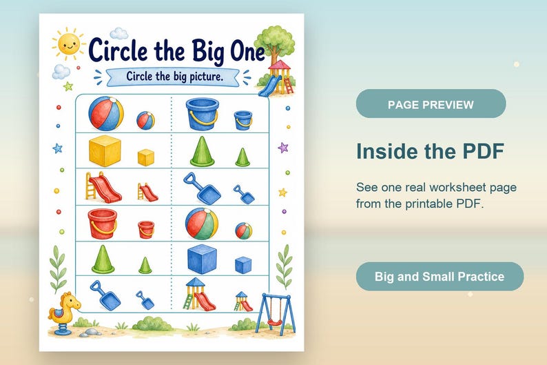 Big Small Playground | Big and Small Worksheets | Printable PDF | Digital Download image 10
