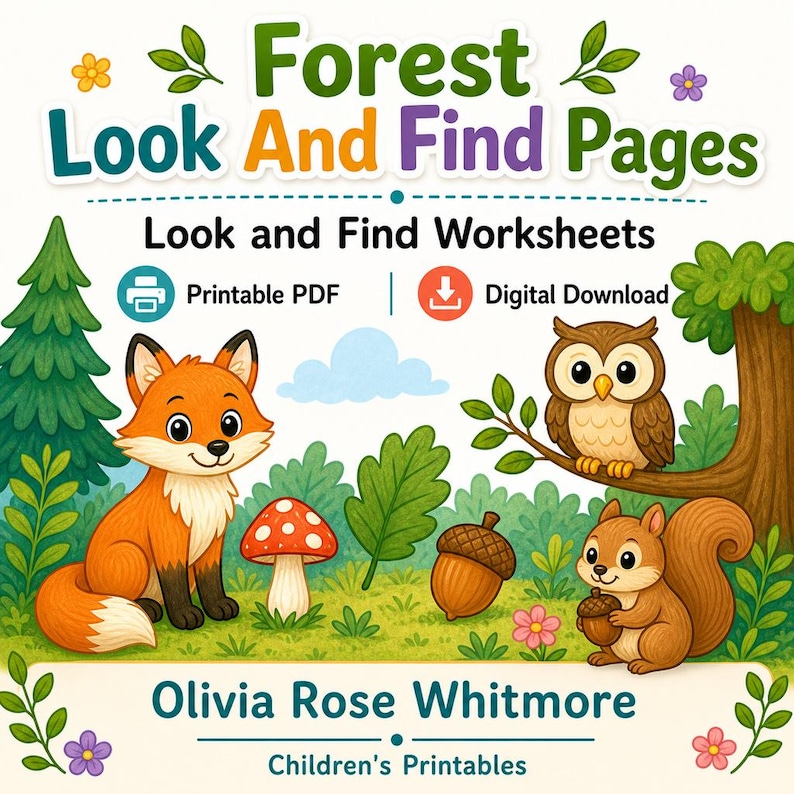 Im Wald suchen und finden | Schau und finde Arbeitsblätter | Druckbare PDF | Digitaler Download Bild 1