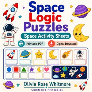 Space Logic Puzzles | Space Activity Sheets | Printable PDF | Digital Download image 1