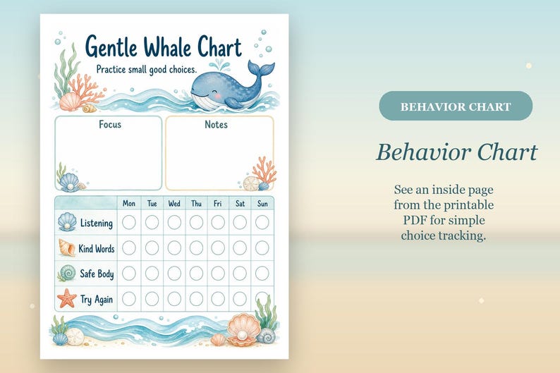 The Gentle Whale Choice | Behavior Chart for Kids | Printable PDF | Digital Download image 6