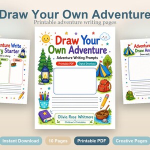 Draw Your Own Adventure | Adventure Writing Prompts | Printable PDF | Digital Download image 2