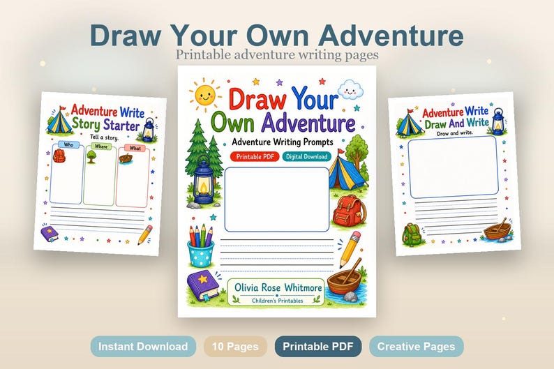Draw Your Own Adventure | Adventure Writing Prompts | Printable PDF | Digital Download image 2