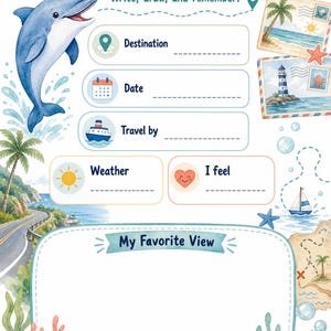 Dolfijn roadtripnotities | reisdagboek voor kinderen | Afdrukbare pdf | Digitale download afbeelding 3