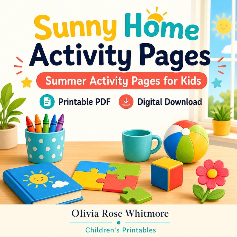 Sunny Home Activity Pages | Summer Activity Pages for Kids | Printable PDF | Digital Download image 1