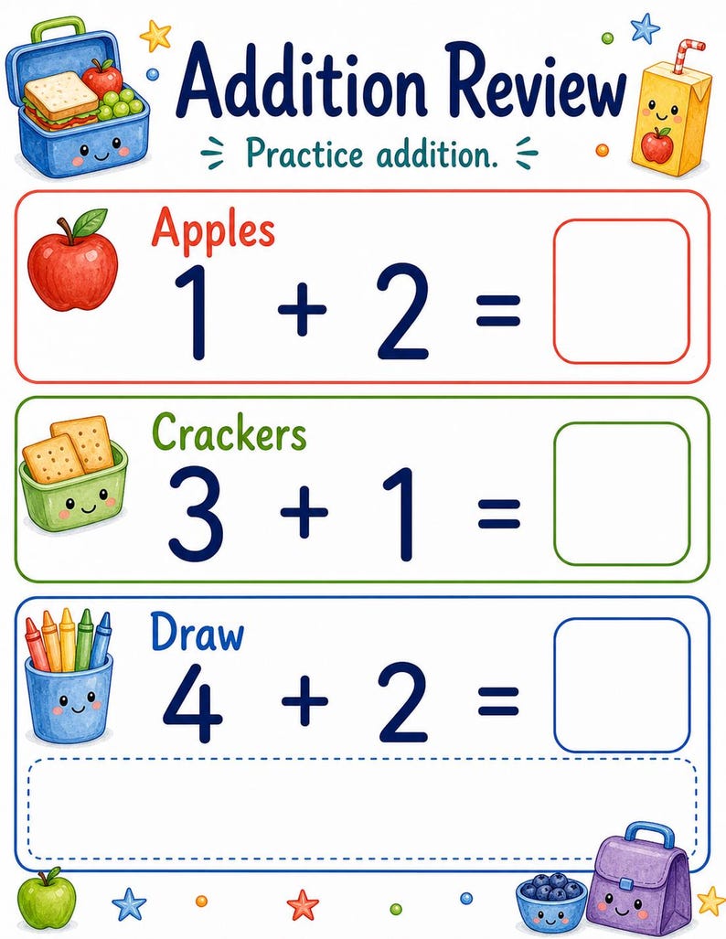 Lunchbox Addition | Addition Worksheets | Printable PDF | Digital Download image 7
