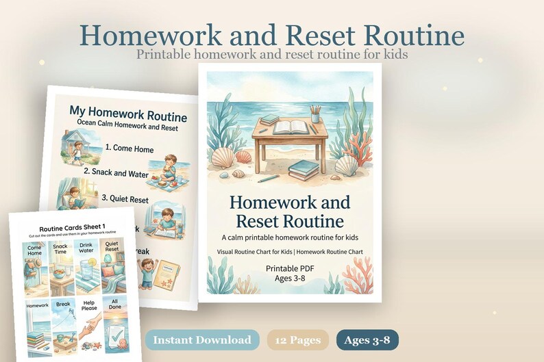 My Homework Routine Homework and Reset Routine | Visual Routine Chart for Kids | Printable ...