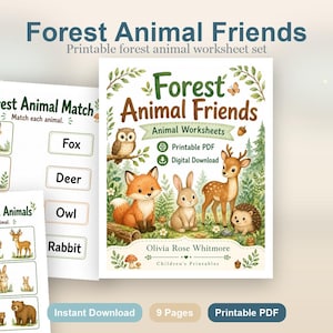 Amis des animaux de la forêt | Feuilles de travail sur les animaux | PDF imprimable | Téléchargement numérique image 2