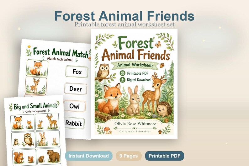 Amis des animaux de la forêt | Feuilles de travail sur les animaux | PDF imprimable | Téléchargement numérique image 2
