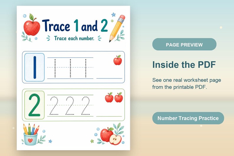 Apple Number Steps | Number Tracing Worksheets | Printable PDF | Digital Download image 10