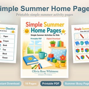 Simple Summer Home Pages | Simple Summer Activities for Kids | Printable PDF | Digital Download image 2