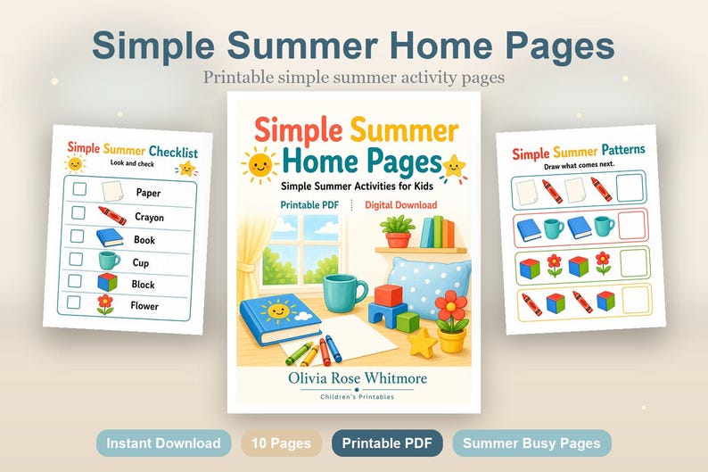 Simple Summer Home Pages | Simple Summer Activities for Kids | Printable PDF | Digital Download image 2