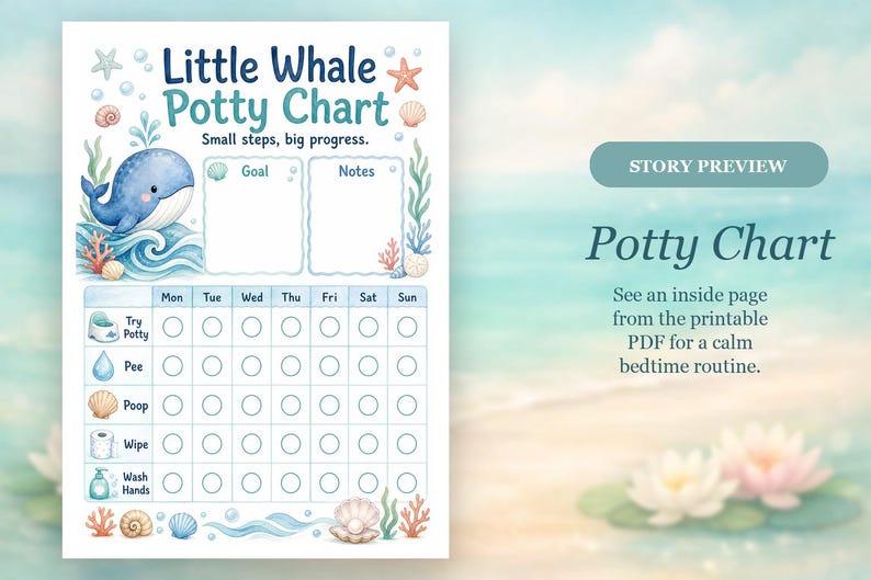 The Little Whale Steps | Tabel zindelijkheidstraining | Afdrukbare pdf | Digitale download afbeelding 6