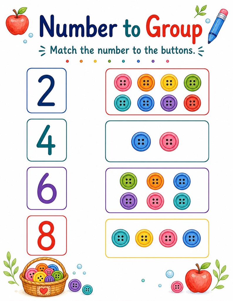 Button Zählen Korb | Zählen Arbeitsblätter | Druckbare PDF | Digitaler Download Bild 6
