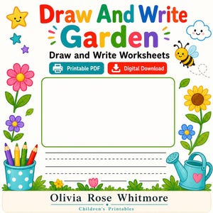 Jardim para Desenhar e Escrever | Folhas de Atividades para Desenhar e Escrever | PDF para Imprimir | Download Digital imagem 1