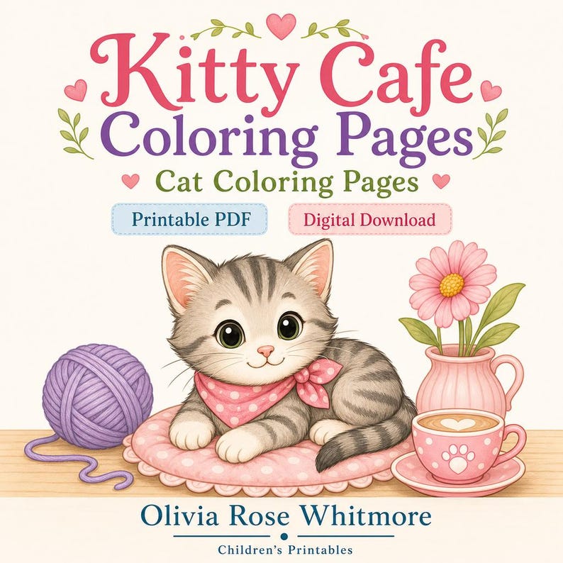 Kolorowanki Kitty Cafe | Kolorowanki z kotami | Do druku w formacie PDF | Pobierz cyfrowo zdjęcie 1
