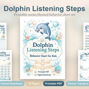 Dolphin Listening Steps | Behavior Chart for Kids | Printable PDF | Digital Download image 2