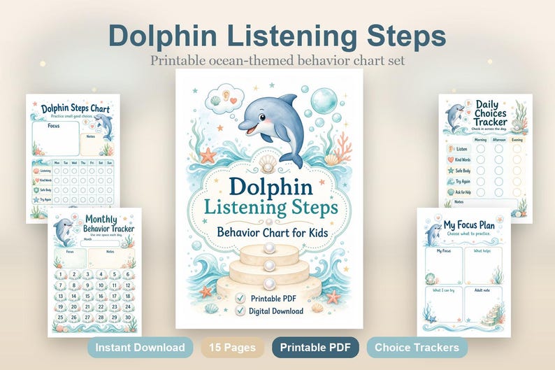 Dolphin Listening Steps | Behavior Chart for Kids | Printable PDF | Digital Download image 2