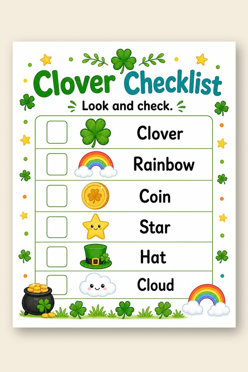 Aktivitetsblad för lyckoklöver | Aktivitetsblad för St Patricks Day | Utskrivbar PDF | Digital nedladdning bild 9