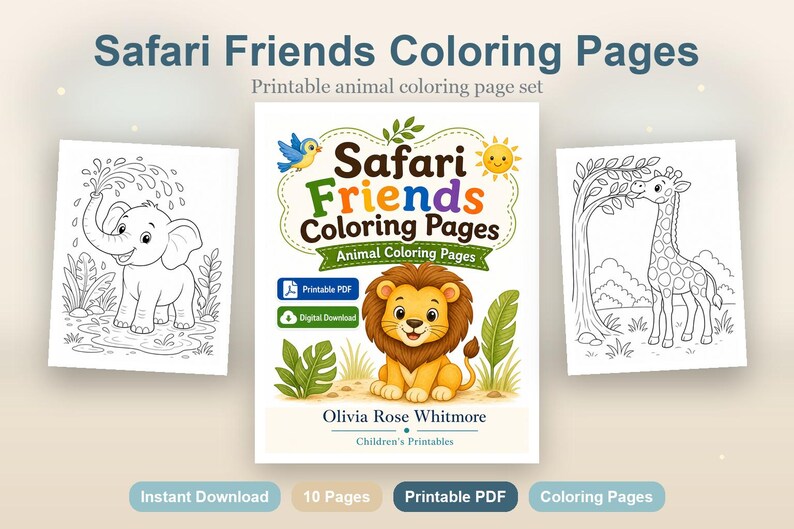 Safari Friends Coloring Pages | Animal Coloring Pages | Printable PDF | Digital Download image 2