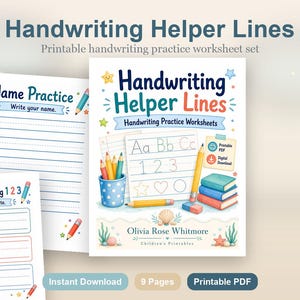 Linhas auxiliares para caligrafia | Folhas de exercícios de caligrafia | PDF para imprimir | Download digital imagem 2