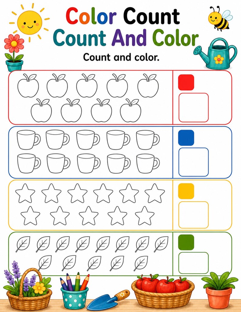 Color And Count Corner | Color and Count Worksheets | Printable PDF | Digital Download image 7