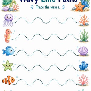 Jellyfish Pencil Paths | Pre Writing Worksheets | Printable PDF | Digital Download image 4