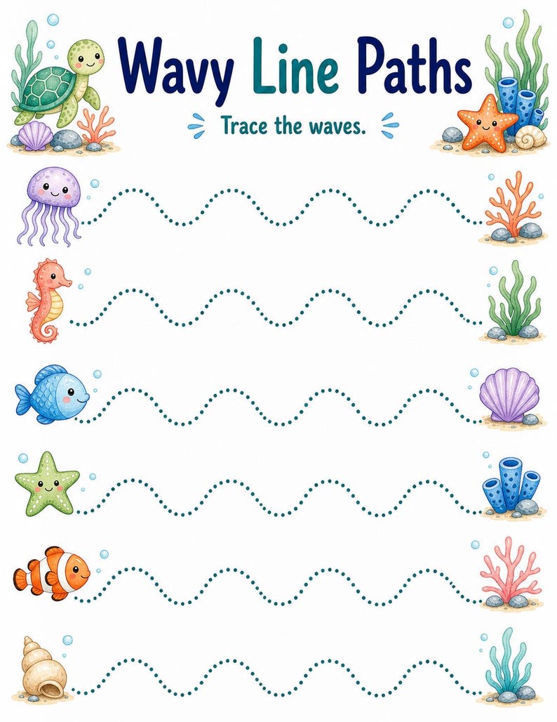 Jellyfish Pencil Paths | Pre Writing Worksheets | Printable PDF | Digital Download image 4