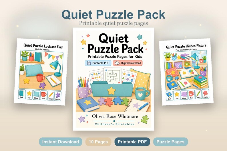 Quiet Puzzle Pack | Printable Puzzle Pages for Kids | Printable PDF | Digital Download image 2