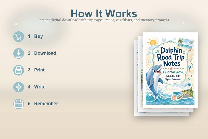 Dolfijn roadtripnotities | reisdagboek voor kinderen | Afdrukbare pdf | Digitale download afbeelding 4