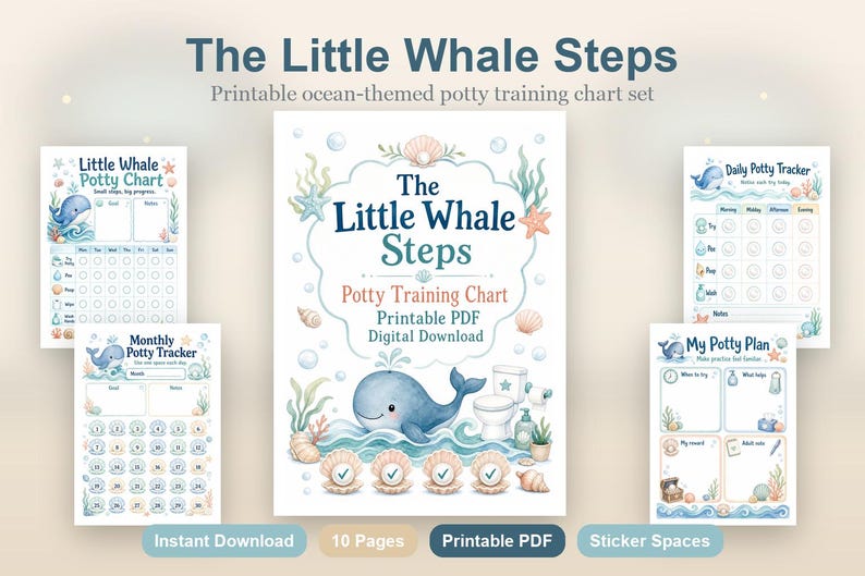 The Little Whale Steps | Tabel zindelijkheidstraining | Afdrukbare pdf | Digitale download afbeelding 2