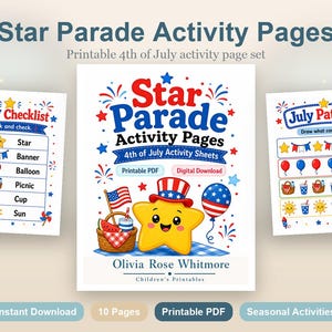 Star Parade-activiteitenpagina's | Activiteitenbladen van 4 juli | Afdrukbare pdf | Digitale download afbeelding 2