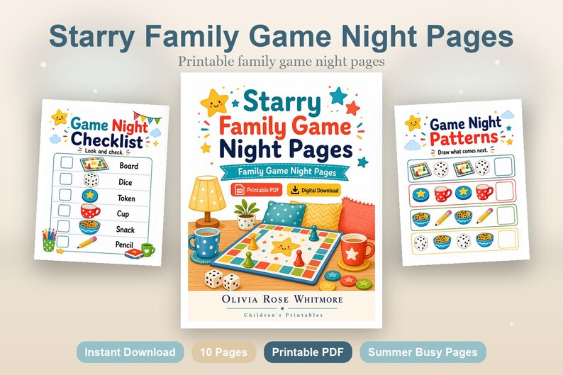 Sternenklare Familienspielnacht Seiten | Familien Spiel Nacht Seiten | Druckbare PDF | Digitaler Download Bild 2