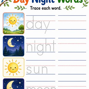 Tag Nacht Natur | Tag und Nacht Arbeitsblätter | Druckbare PDF | Digitaler Download Bild 6