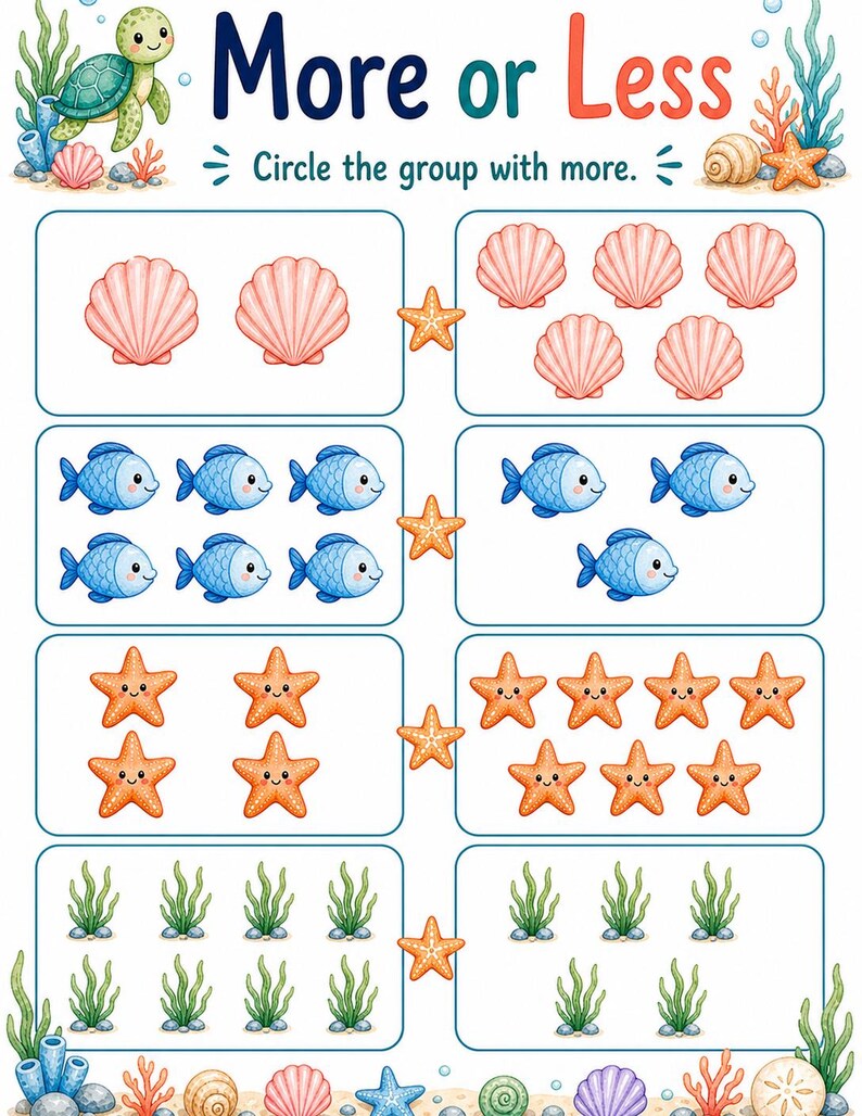 Coral Cove Counting | Werkbladen tellen | Afdrukbare pdf | Digitale download afbeelding 5