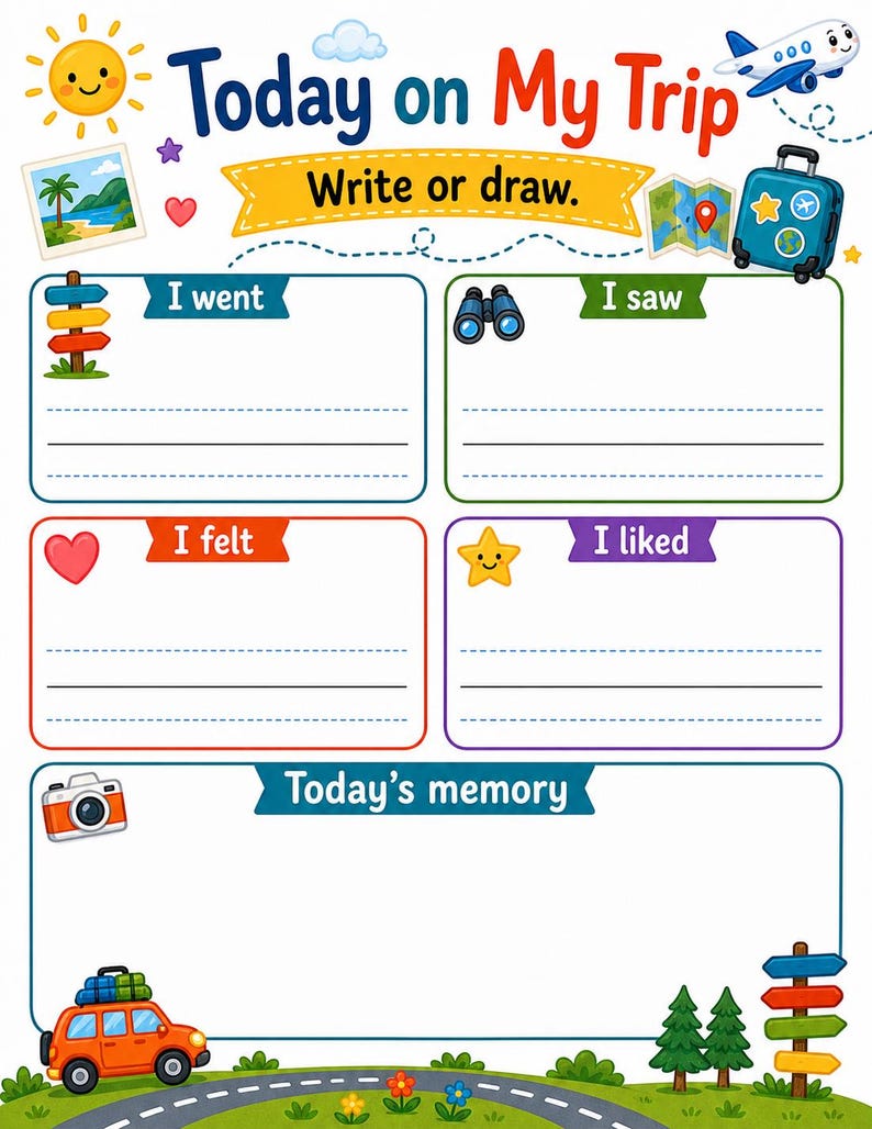 Postcard Memory Pages | Travel Journal for Kids | Printable PDF | Digital Download image 7
